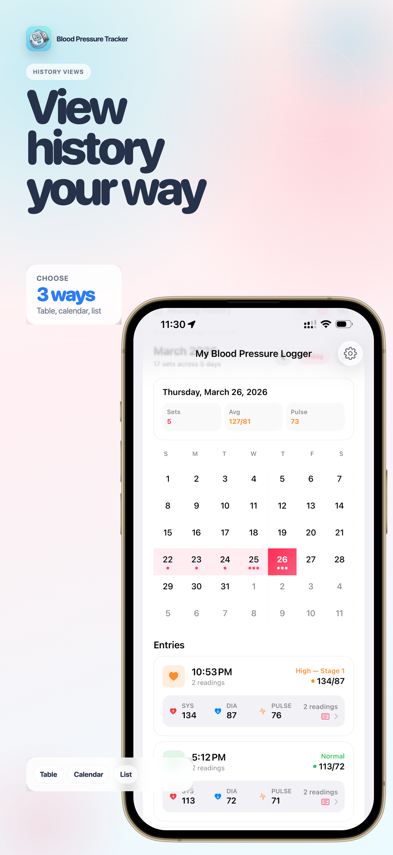 History views screen
